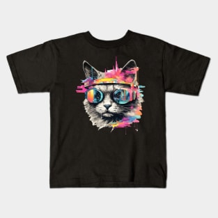 Cat Design Of A Cyberpunk Kids T-Shirt